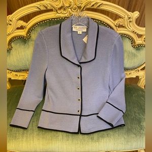 Classic ST. JOHN vintage powder blue / Navy knit cardigan jacket